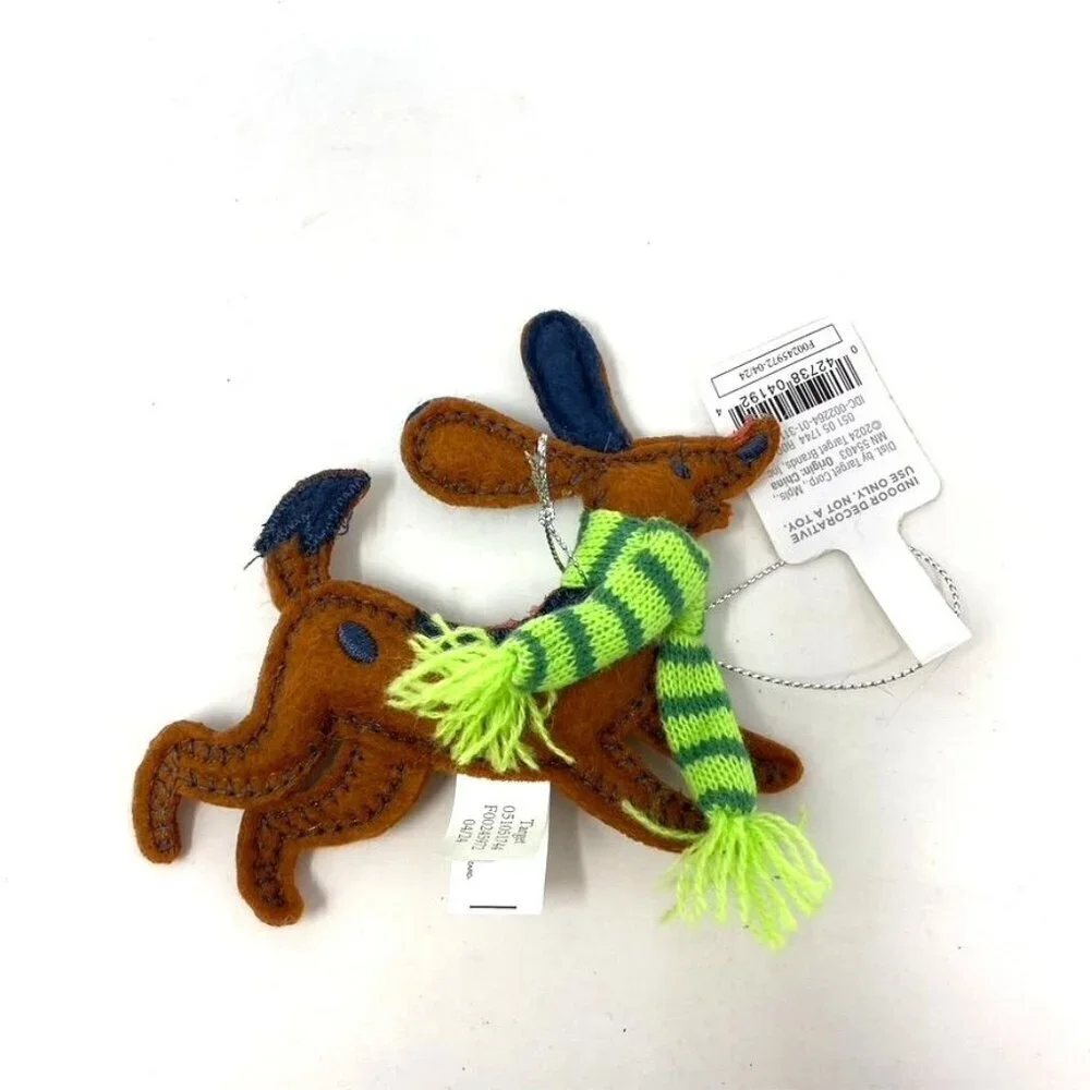 Target Wondershop™ Fabric Hound Dog Green Scarf Christmas Tree Ornament Brown